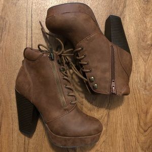 Brown Laced Ankle Booties
